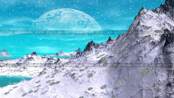 Alien Planet. Mountain and  water. Animation. Panorama. 4K. Стоковая анимация, аниматор Parmenov Pavel / Фотобанк Лори