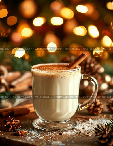 All over the world, December 13 is celebrated as World Hot Cocoa Day. This delicious drink is loved for its thick, rich taste and is valued for its wealth of useful microelements. Стоковое AI-изображение, AI-художник Сергей Елизарьев / Фотобанк Лори