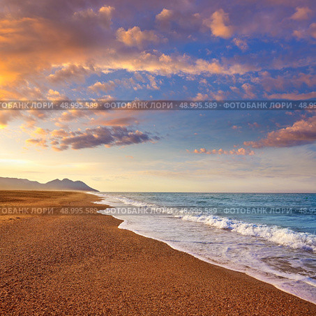 Almeria Cabo de Gata San Miguel beach shore in Spain. Стоковое фото, агентство Ingram Publishing / Фотобанк Лори
