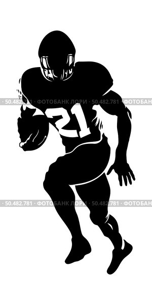 American football player silhouette. Running isolated athlete. Running rugby man, team sport. Very detailed and smooth lines. Vector illustration. Стоковая иллюстрация, агентство Ingram Publishing / Фотобанк Лори