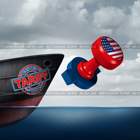 American trade tariff as steel and aluminum tariffs in the United states as a stamp on a cargo ship as an economic import and exports tax concept as a 3D illustration. Стоковое фото, агентство Ingram Publishing / Фотобанк Лори
