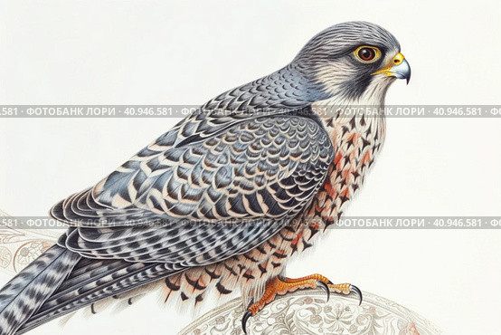 Amur Falcon on a light background,, watercolor style, Generative AI. Стоковое AI-изображение, AI-художник Анна Кривицкая / Фотобанк Лори