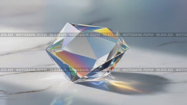 An Elegant Prism Crystal beautifully displayed on a polished Marble Surface that shines. Стоковое AI-видео, аниматор Лариса Пономарева / Фотобанк Лори
