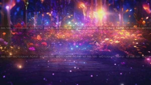 An ethereal and dreamlike forest with an explosion of multicolored bokeh lights, cobbled path, flowers, mesmerizing, otherworldly atmosphere. Стоковое AI-видео, аниматор Михаил Строгалев / Фотобанк Лори