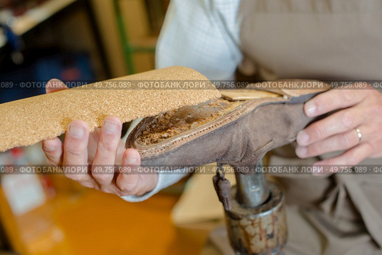an experienced shoemaker at work. Стоковое фото, агентство Ingram Publishing / Фотобанк Лори