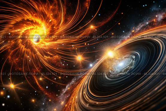 An image of a magnetic storm, a solar flare covering the earth, the sun, the globe. Feeling unwell. Solar radiation. Стоковое AI-изображение, AI-художник Photojuli / Фотобанк Лори