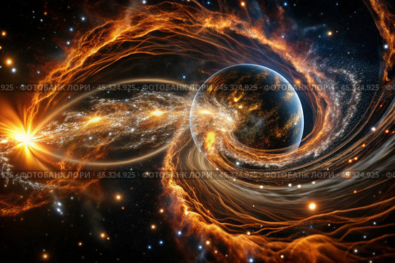 An image of a magnetic storm, a solar flare covering the earth, the sun, the globe. Feeling unwell. Solar radiation. Стоковое AI-изображение, AI-художник Photojuli / Фотобанк Лори