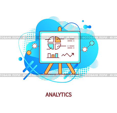 Analytics vector, isolated whiteboard with infocharts flat style. Pie diagram with arrows and schemes used in presentation, visual info on board desk. Analytics Whiteboard with Infocharts and Info. Стоковая иллюстрация, агентство Ingram Publishing / Фотобанк Лори
