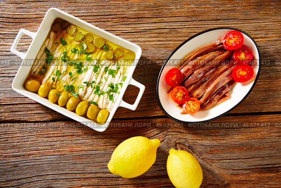 Anchovies vinegar tapas from Mediterranean Spain. Стоковое фото, агентство Ingram Publishing / Фотобанк Лори