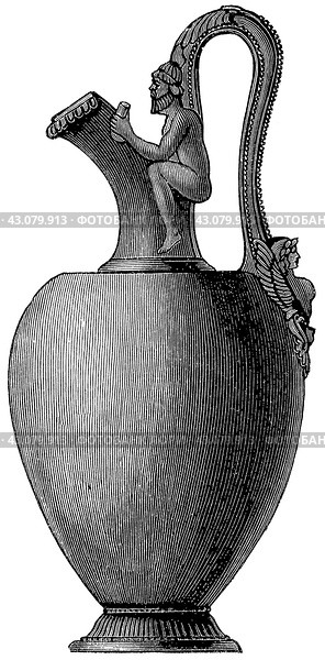 Ancient Bronze Art. Greco-Italian vase. Publication of the book "Meyers Konversations-Lexikon", Volume 7, Leipzig, Germany, 1910. Стоковая иллюстрация, иллюстратор Sergey Kohl / Фотобанк Лори