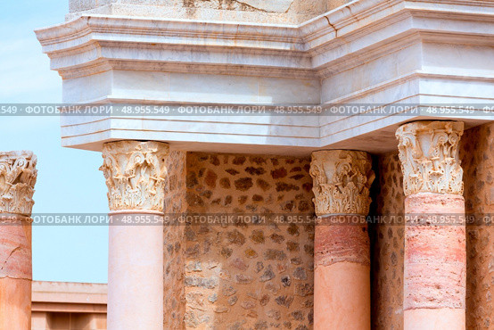 Ancient columns in Cartagena Roman Amphitheater at Murcia Spain. Стоковое фото, агентство Ingram Publishing / Фотобанк Лори