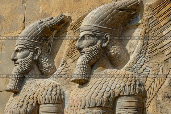 Ancient Old wall painted with Assyrian queens. Generate ai. Стоковое AI-изображение, AI-художник Иван Рябоконь / Фотобанк Лори