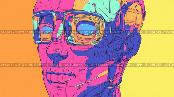 android glitching robot face ai generated. Стоковое AI-изображение, AI-художник Vectorwin / Фотобанк Лори