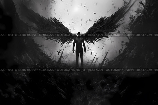 angel and demons falls from heaven ai generated illustration. Стоковое AI-изображение, AI-художник Mihail Mihaylov / Фотобанк Лори