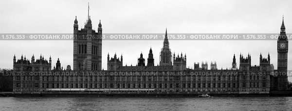 Английский Парламент и Биг Бен, монохром (2010 год). Стоковое фото, фотограф Роман Коротков / Фотобанк Лори