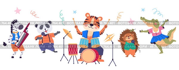 Animal party vector illustration. Creatures gather for festive feast, turning animal party into joyful carnival The wildlife banquet is cheerful anniversary celebration creatures. Animal party. The animal party metaphorically paints woodland with colors joy and festivity. Стоковая иллюстрация, агентство Ingram Publishing / Фотобанк Лори