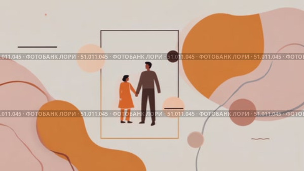 Animated drawing of geometric shapes. Married couple in rectangle that protects them from external influences. Abstract plot about relationship between man and woman. Cubist style poster. Стоковое AI-видео, аниматор Ирина / Фотобанк Лори