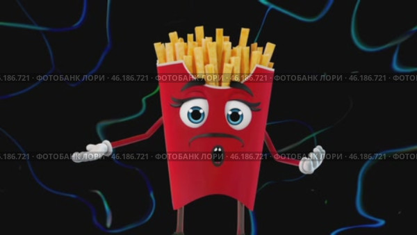 Animated french fries expressing various emotions on a vibrant background. Стоковое видео, видеограф Данил Руденко / Фотобанк Лори