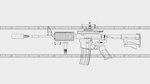 Animation of disassembling a military assault rifle. Стоковая анимация, аниматор Кирилл Черезов / Фотобанк Лори