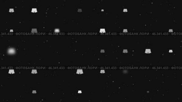 Анимация шаблона с равномерно расположенными символами шорт разного размера и непрозрачности. Анимация прозрачности и размера. Бесшовная закольцованная анимация в формате 4k на черном фоне со звездами. Стоковое видео, видеограф Карпенко Алексей / Фотобанк Лори