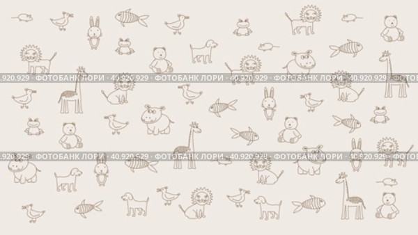 Анимированные животные-каракули, детский светлый фон. Подложка для заголовков и другого контента. Элемент дизайна. Стоковая анимация, аниматор Валерий Голубцев / Фотобанк Лори