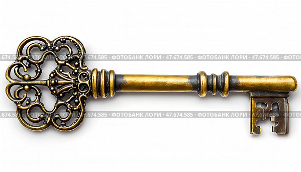 Antique key with a pattern. Стоковое AI-изображение, AI-художник Ekaterina Barashkova / Фотобанк Лори