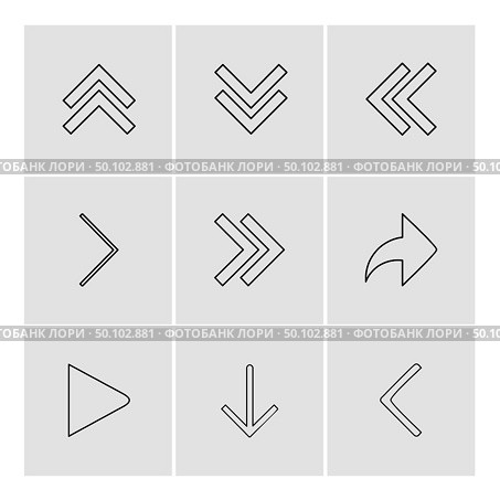 arrows , directions , pointer , arrow , user interface , pointer , up , down , left , right , play ,pause , forword , rewind , icon, vector, design,  flat,  collection, style, creative,  icons. Стоковая иллюстрация, агентство Ingram Publishing / Фотобанк Лори