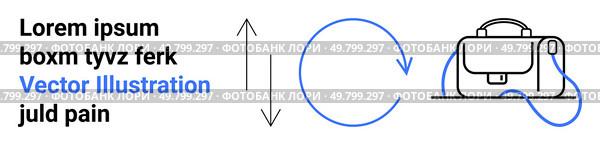Arrows indicating motion, circle symbol, and business bag suggest continuity and workflow. Ideal for business, productivity, efficiency, workflow, process management, office setups, presentations. Continuous Workflow Concept with Arrows and Business Bag. Стоковая иллюстрация, агентство Ingram Publishing / Фотобанк Лори