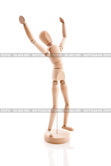 Articulated wooden toy isolated on white background. Стоковое фото, агентство Ingram Publishing / Фотобанк Лори