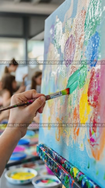 Artist painting colorful abstract artwork on canvas. Стоковое AI-видео, аниматор Юрий Поздников / Фотобанк Лори