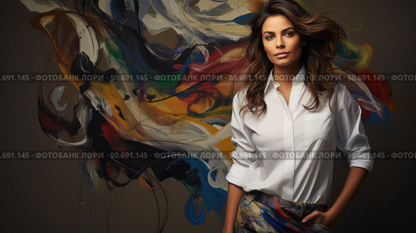 artistic white shirt women ai generated. Стоковое AI-изображение, AI-художник Vectorwin / Фотобанк Лори