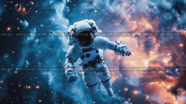 astronaut in outer space with stars and nebula. Стоковое AI-видео, аниматор Margarita Davchenko / Фотобанк Лори