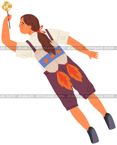 Astronaut woman with jet backpack. Lady dressed as astronaut at costume party. Outfit for holiday in cosmic style. Girl with self made jetpack flying to sky. Person in costume of space explorer. Girl with self made jetpack flying to sky. Lady dressed in astronaut, space explorer costume. Стоковая иллюстрация, агентство Ingram Publishing / Фотобанк Лори