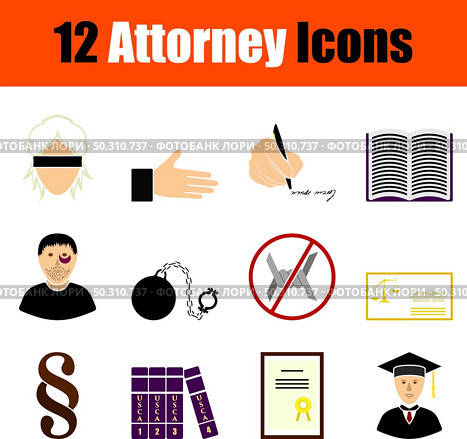 Attorney Icon Set. Flat Design. Fully editable vector illustration. Text expanded. Стоковая иллюстрация, агентство Ingram Publishing / Фотобанк Лори