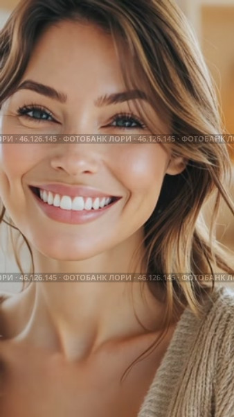 Attractive model showcasing genuine happiness and confidence. Стоковое AI-видео, аниматор Юрий Поздников / Фотобанк Лори