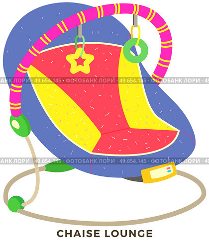 Automatic baby bouncer, child gadjet swing bed. Chaise lounge for baby relaxation. Swing chair to put child to sleep and calm down. Chaise longue with toys, interior element for children vector icon. Automatic baby bouncer, swing bed gadjet. Chaise longue with toys, interior element for children. Стоковая иллюстрация, агентство Ingram Publishing / Фотобанк Лори