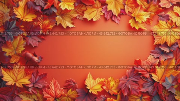 autumn frame background with free place for text, maple leaves decorate a beautiful nature thanksgiving, scenery yellow red seasonal colorful mock up, orange background. Стоковое AI-видео, аниматор Ирина Михайличенко / Фотобанк Лори