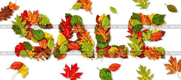 Autumn Sale text banner as tree leaves during a fall season as a leaf symbol for promotional marketing sales as a composite.  . Стоковое фото, агентство Ingram Publishing / Фотобанк Лори