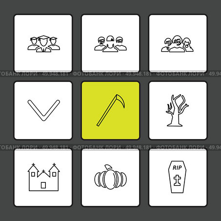 axe, tree , grave , halloween , rip , graveyard , horror , pumpkin , grave , cross , bat , scary , scare , candy , rip , horror , night , spider , icon, vector, design,  flat,  collection, style, creative,  icons. Стоковая иллюстрация, агентство Ingram Publishing / Фотобанк Лори