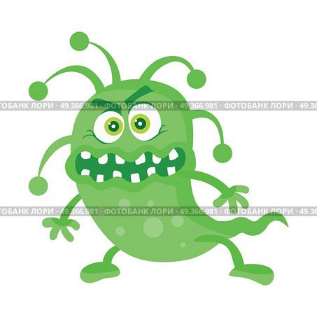 Bacteria cartoon character with eyes and mouth. Green angry microbe flat vector illustration isolated on white background. Virus, germ, monster or parasite icon. For medical, hygienic, science concept. Green Bacteria Cartoon Vector Character Icon . Green Bacteria Cartoon Vector Character Icon . Стоковая иллюстрация, агентство Ingram Publishing / Фотобанк Лори