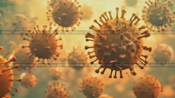 Bacteria, Viruses, Microorganisms Through Microscopic Lens. Bacterial Colony research, studies. Coronavirus. Virus Cells floating 3D animation. Sars, Mers, H1N1, flu. Viral disease epidemic. Pathogen. Стоковое AI-видео, аниматор Марина Демидюк / Фотобанк Лори