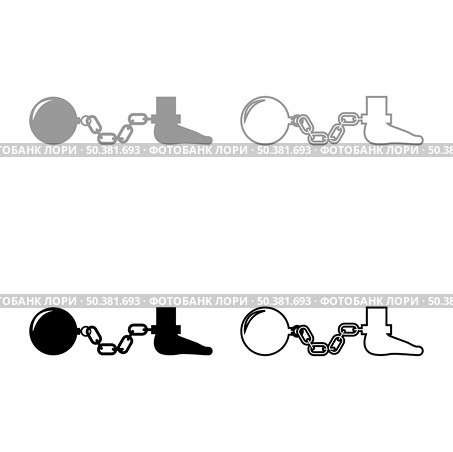 Ball and chain attached foot Silhouette pulling weights Leg with cargo Punishment set icon grey black color vector illustration image simple solid fill outline contour line thin flat style. Ball and chain attached foot Silhouette pulling weights Leg with cargo Punishment set icon grey black color vector illustration image solid fill outline contour line thin flat style. Стоковая иллюстрация, агентство Ingram Publishing / Фотобанк Лори