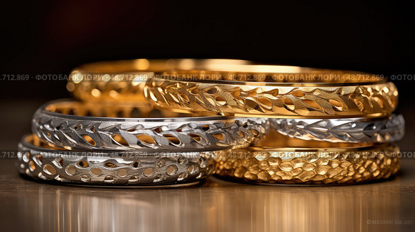 bangles gold silver jewelry ai generated. Стоковое AI-изображение, AI-художник Vectorwin / Фотобанк Лори