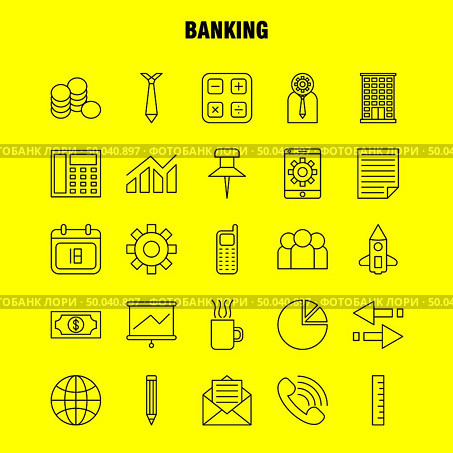Banking Line Icon for Web, Print and Mobile UX/UI Kit. Such as: Mobile Setting, Mobile, Setting, Gear, Projector Screen, Display, Pictogram Pack. - Vector. Стоковая иллюстрация, агентство Ingram Publishing / Фотобанк Лори