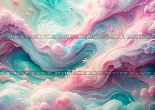 Banner, flyer. Abstract, dreamy, watercolor background with waves, streaks, and liquid streams of pink, blue, and pearls. Стоковое AI-изображение, AI-художник Photojuli / Фотобанк Лори