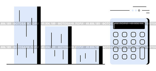 Bar graph depicting three columns of varying heights beside a calculator. Ideal for financial planning, data analysis, education, business strategy, accounting, investment assessment, presentations. Financial Bar Graph with Calculator Representing Data Analysis and Calculation Concepts. Стоковая иллюстрация, агентство Ingram Publishing / Фотобанк Лори