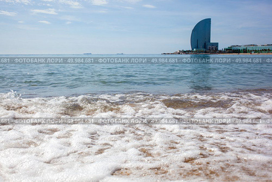 Barceloneta Beach and Hotel Vela . Barcelona, Spain.Top view. Barceloneta Beach and Hotel Vela. Стоковое фото, агентство Ingram Publishing / Фотобанк Лори