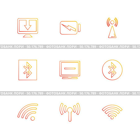 battery , wifi , network , infrared , signals , web , user interface , usb , battery cells , mobile , uploading , downloading , internet , icon, vector, design,  flat,  collection, style, creative,  icons. Стоковая иллюстрация, агентство Ingram Publishing / Фотобанк Лори