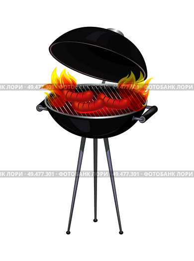 BBQ barbecue roaster isolated icon vector. Chafing dish with hot flames and fire and roasting meal. Sausages and frankfurters grilling on griddle. BBQ Barbecue Roaster Icon Vector Illustration. Стоковая иллюстрация, агентство Ingram Publishing / Фотобанк Лори