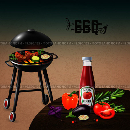 BBQ Grill Realistic Illustration. Стоковая иллюстрация, агентство Ingram Publishing / Фотобанк Лори